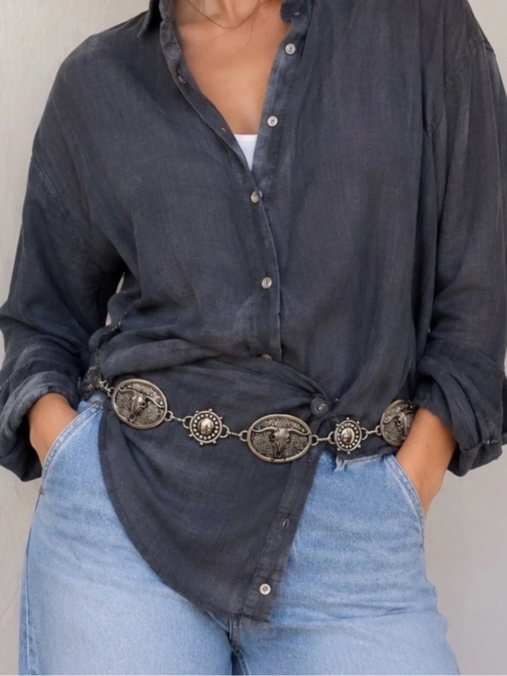 Silver Western Medallion Chain Belt